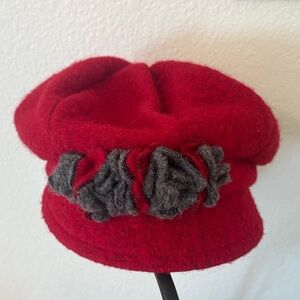 Creativa Red Wool Blend Hat with Floral Accents